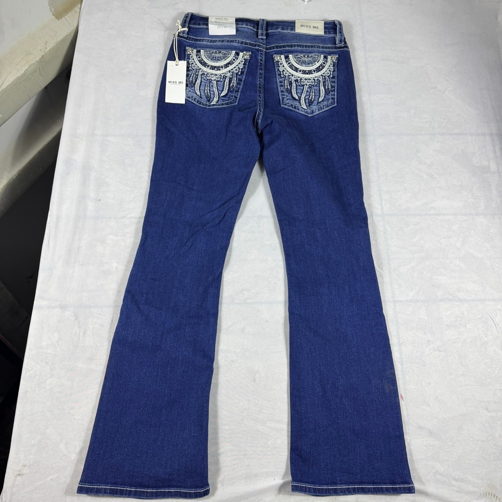 NWT Miss Me Womens Bootcut Jeans Stone Blue Denim Mid Rise Whisker Comfort 29x32 - Picture 2 of 9
